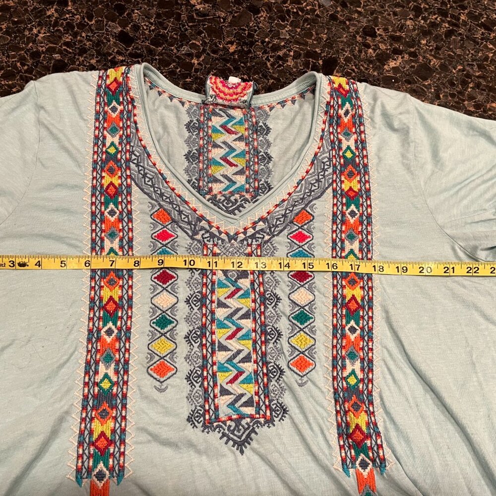 Johnny Was Amaris Everyday Embroidered Short-Sleeve Tee, Light Blue, size XL - Picture 9 of 12